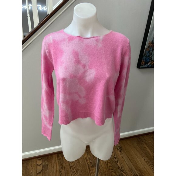 LoveShackFancy Shane Tie Dye Wool Cashmere Cropped Sweater Pink Size XS - Picture 2 of 7